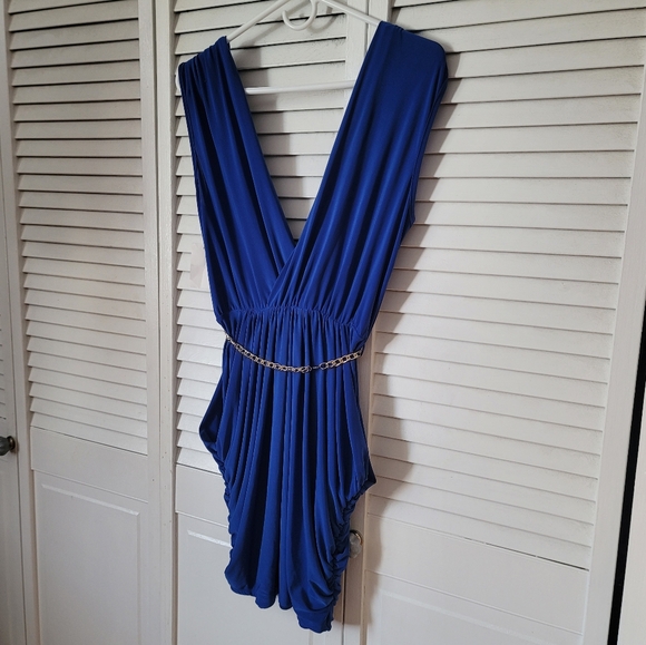 FASHION MAGAZINE V-Neck Jersey Dress w. Gold Chain Belt, Size L - Picture 4 of 5